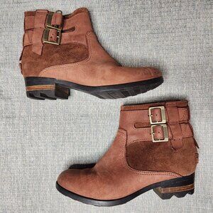 Sorel Womens 6.5 Lolla Brown Leather Ankle Booties